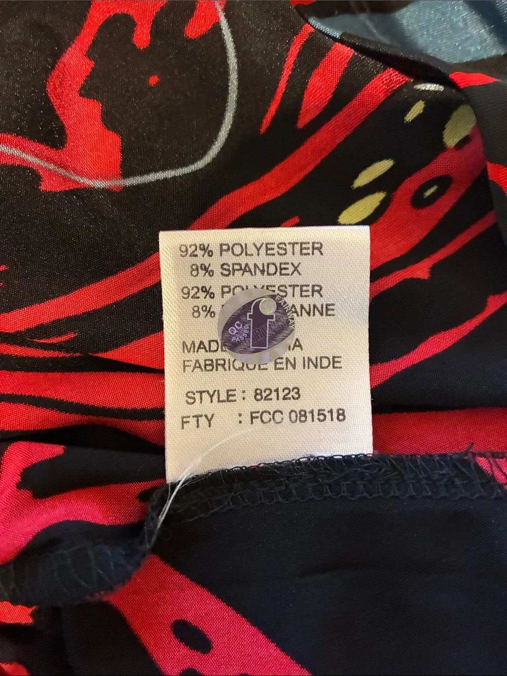 Jamie Sadock Black Golf Top with Red and Neon Yellow Abstract Print Golf, Size S - Picture 11 of 11